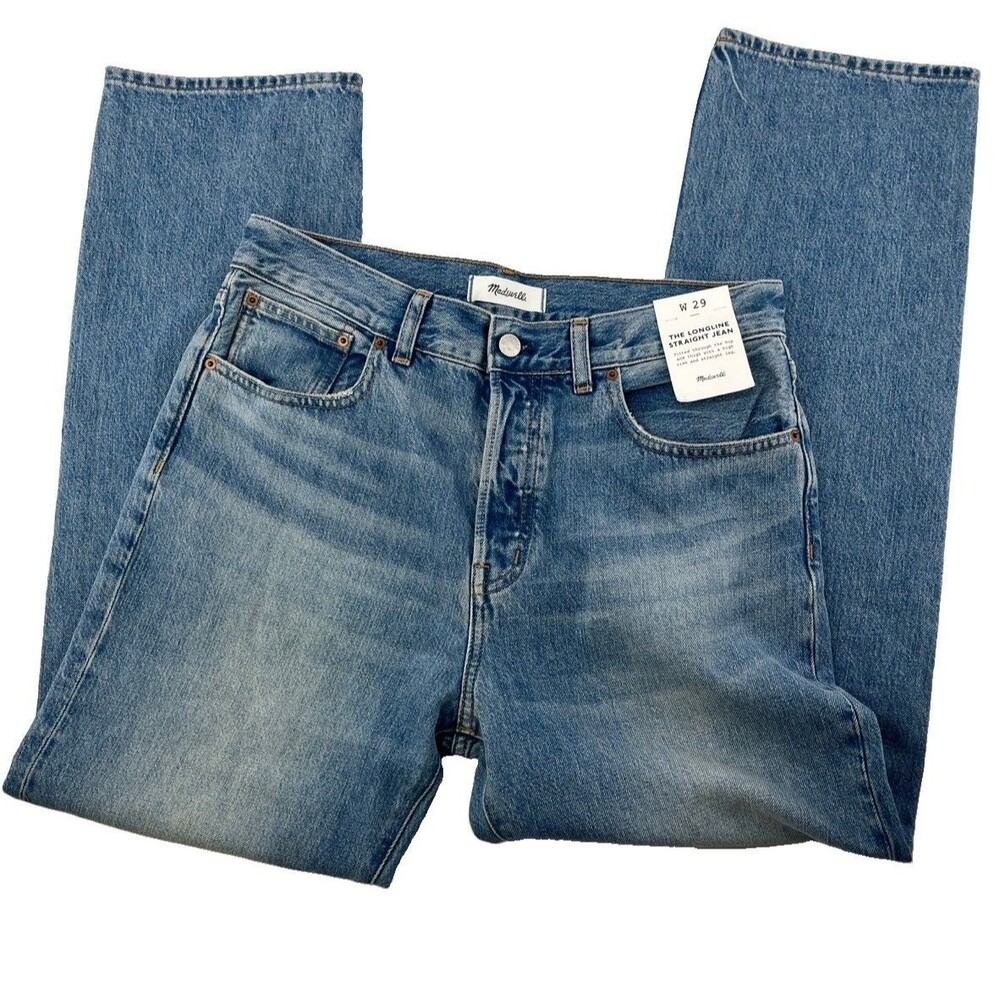 NWT Madewell The Longline Straight Jean Medium Wash High Rise 100% Cotton Sz 29